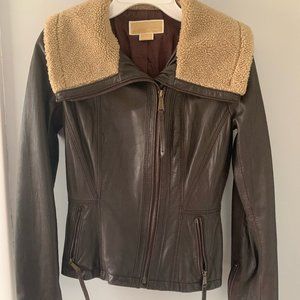 Michael Kors Brown Leather Jacket Women's XS